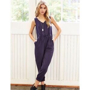 Mixed Business V-Neck Navy Sleeveless Jumpsuit - Small/ Medium